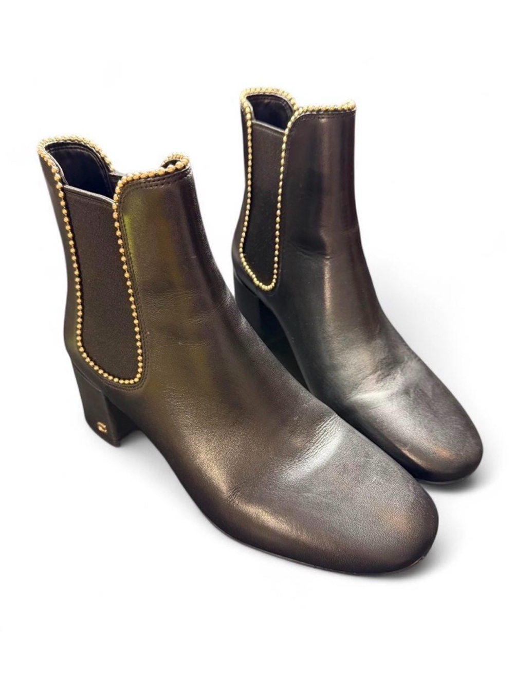 COACH Bowery Black Leather Beadchain Chelsea Ankle Boots Size 9